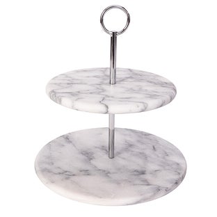 Artifacts Trading Company 2-Tier Round Marble Dessert Plate, 10" x 10" - White Matte